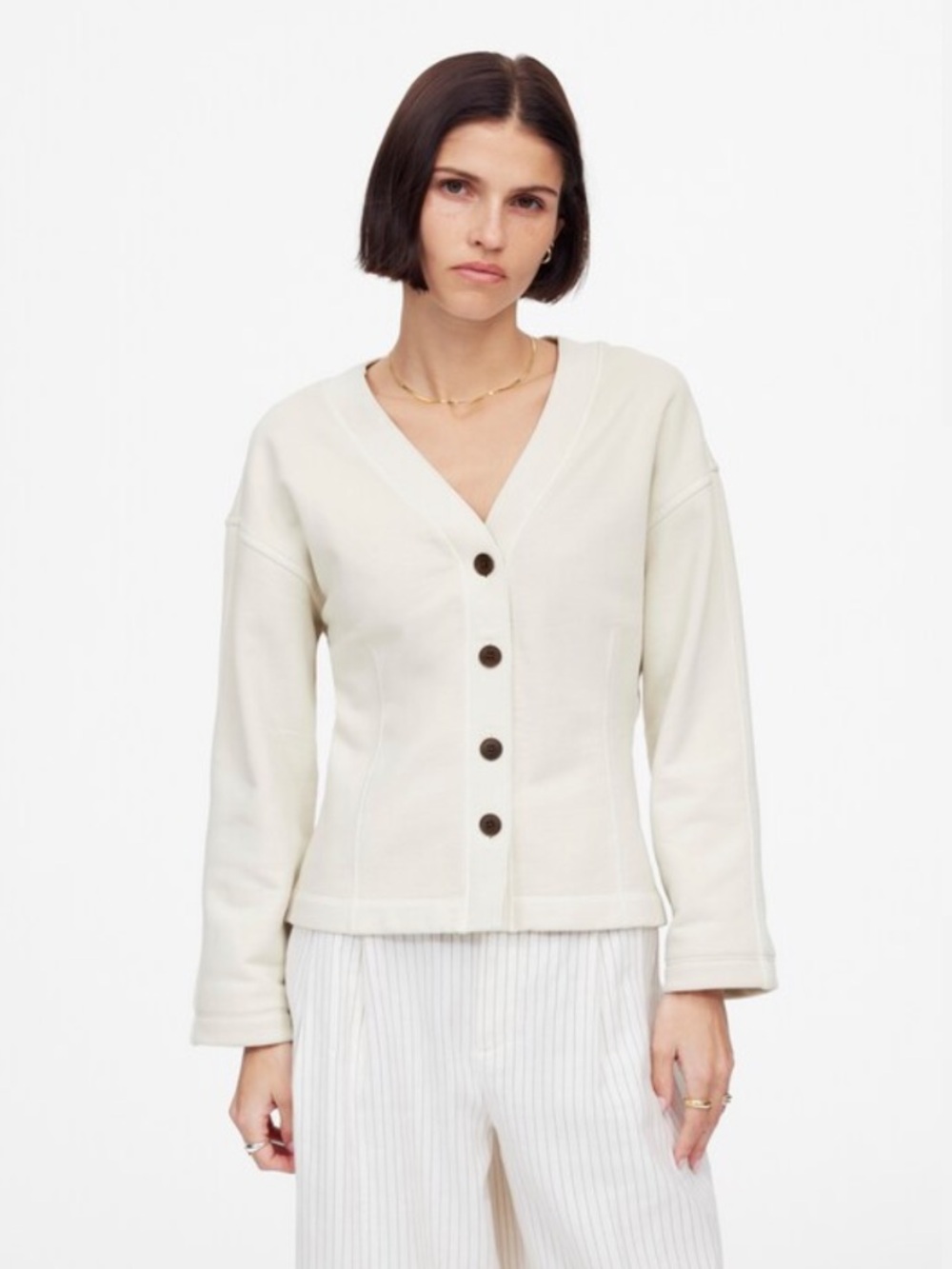 NWT Madewell Darted Cardigan Sweatshirt in Parchment, Size M